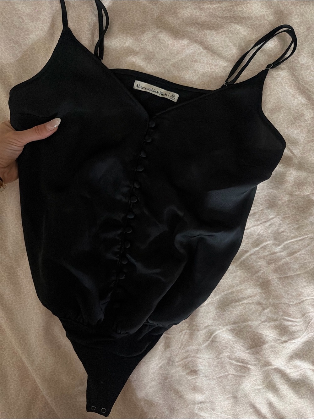 Abercrombie & Fitch Black Satin Button-Front Cami Bodysuit